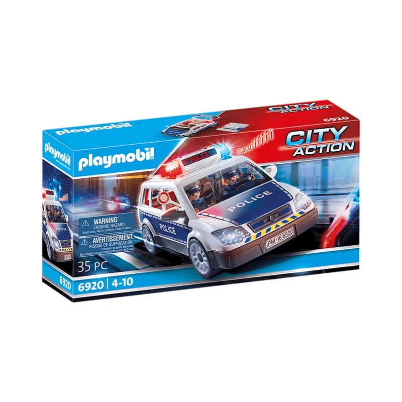 Voiture de policiers avec gyrophare et sirene
