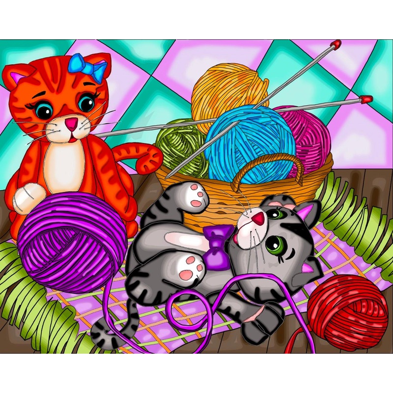 Broderie de Diamants - Balles de laine et chatons mignons