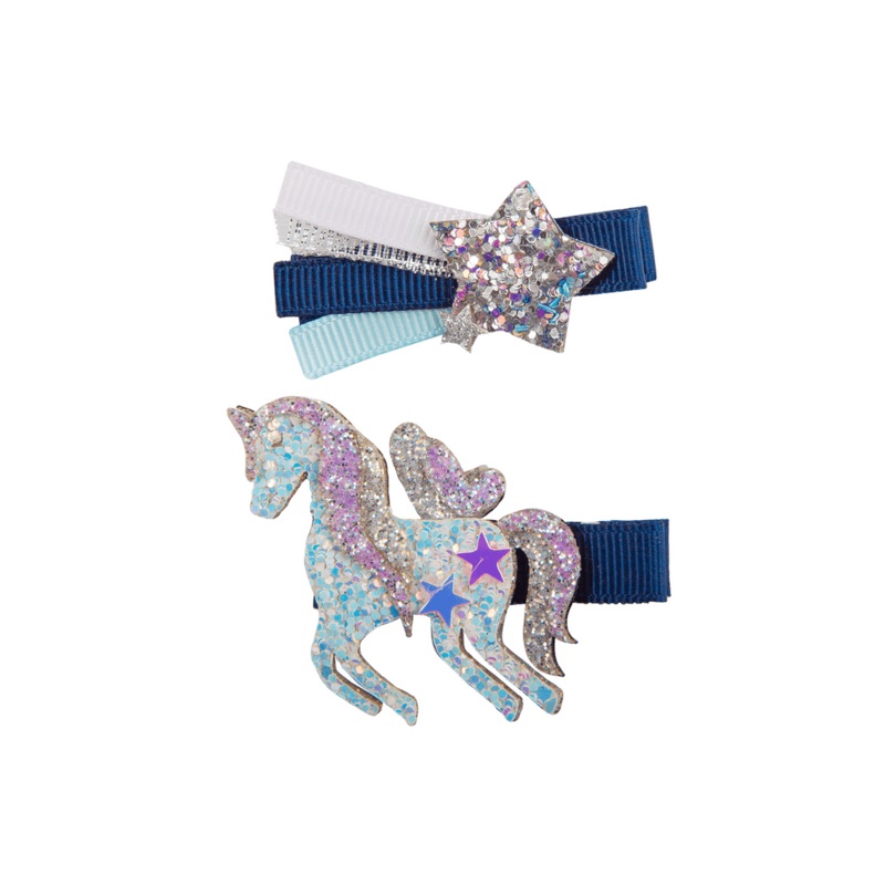 Barrette Boutique - toile Licorne Marine