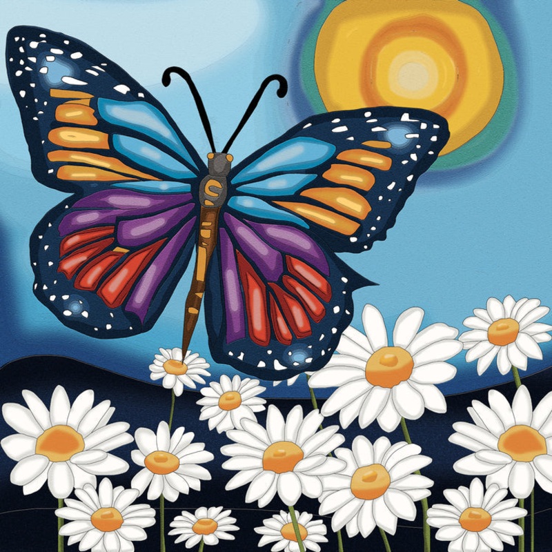 Broderie de diamant - Marguerites et papillon