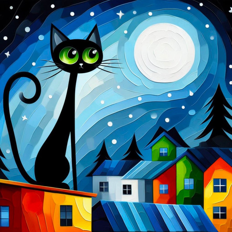 Broderie de diamant - Black Cat on the Roof - 30 x 30 cm