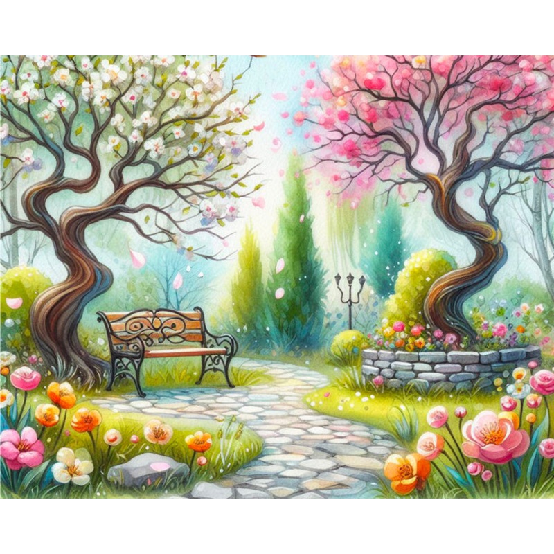 Broderie de diamant - Blossoms in Park - 50 x 40 cm