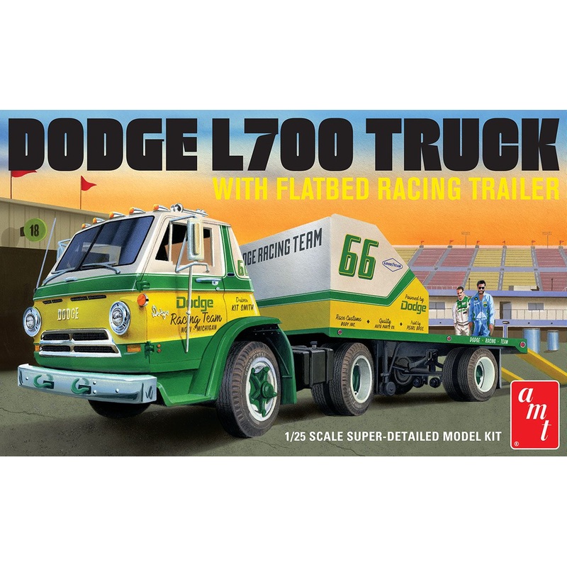 1/25 1966 Dodge L700 Truck with Flatbed Race Trailer