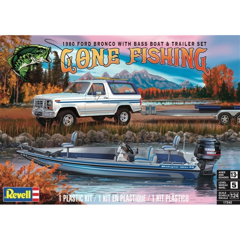 1/24 1980 Ford Bronco with Bass Boat and Trailer "Gone Fishing"