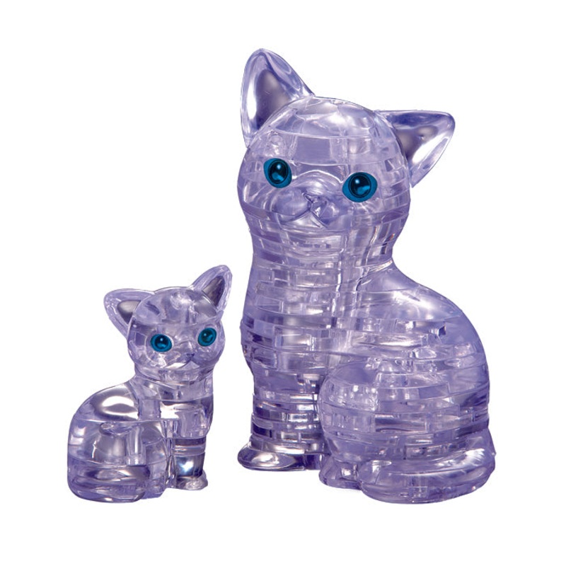 Clear Cat with Kitten 3D Crystal Puzzle