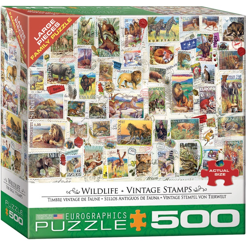 Wildlife Vintage Stamps 500pc Large Piece Puzzle