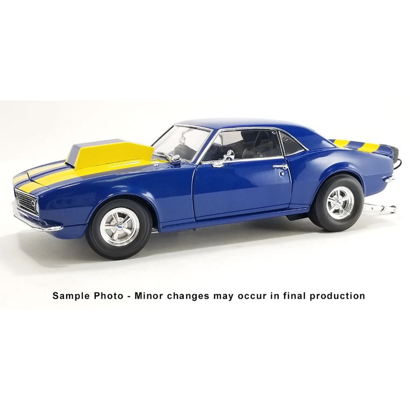 1/18 1968 Chevrolet Camaro Z/28 Blue with Yellow Stripes "Drag Outlaws"