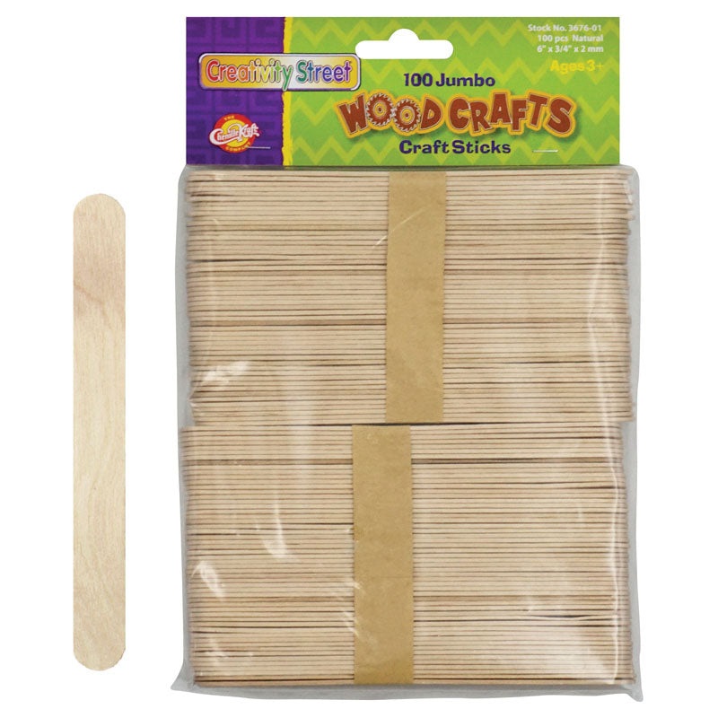 Jumbo Wood Craft Sticks 6 X 3/4 Natural Pack of 100