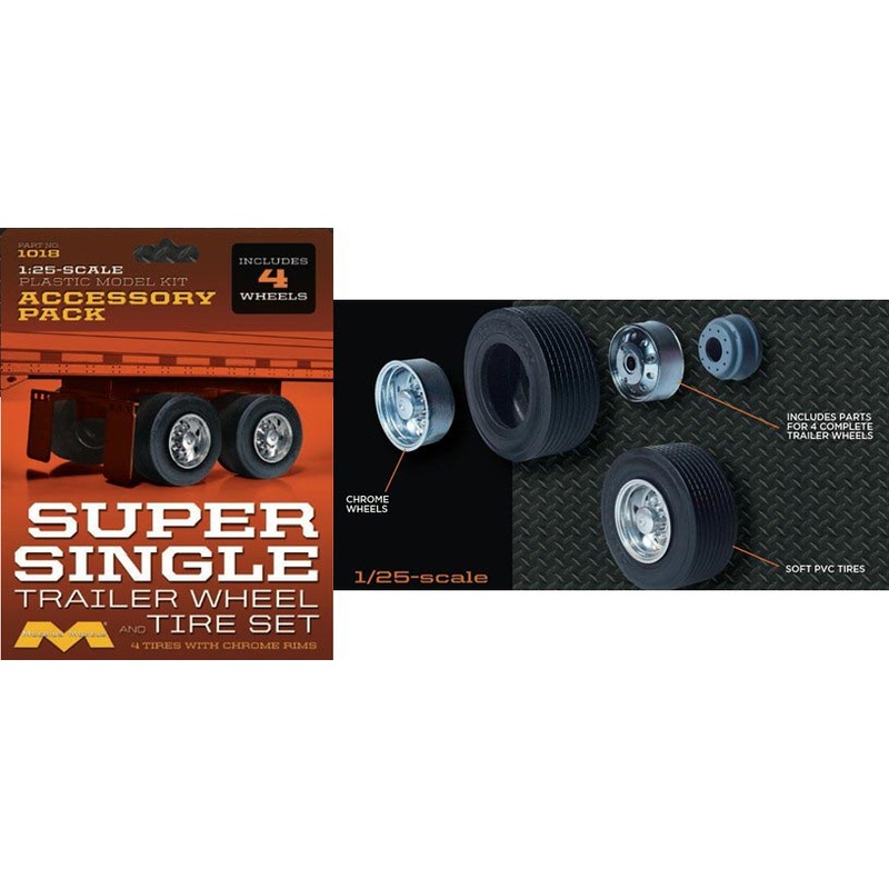 1/25 Super Single Trailer Wheel & Tire Set (4/pk)
