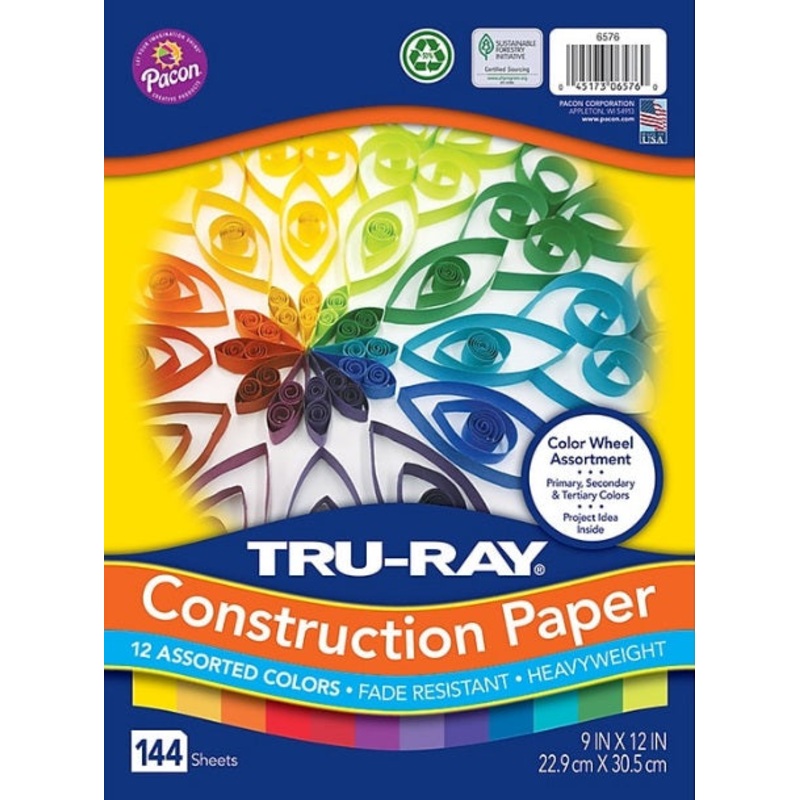 Heavyweight Construction Paper, 9" x 12", Assorted Colors, 144 Sheets