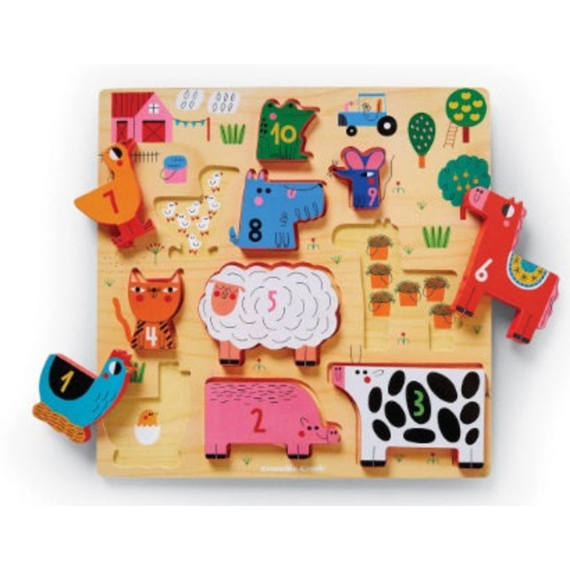 10-Piece Stacking Wood Puzzle - 123 Barnyard
