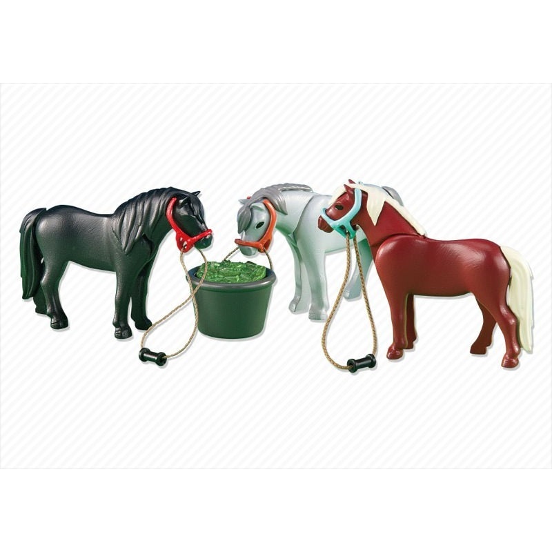 3 Ponies with Feeding Bucket