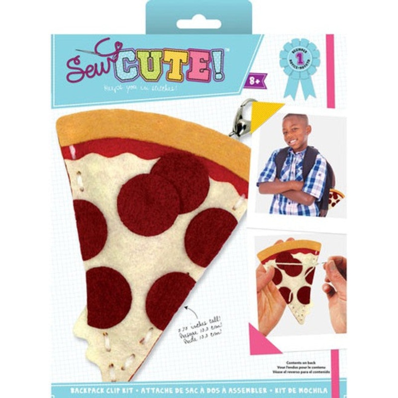 6 Pack Sew Cute! Felt Backpack Clip Kit-Pizza